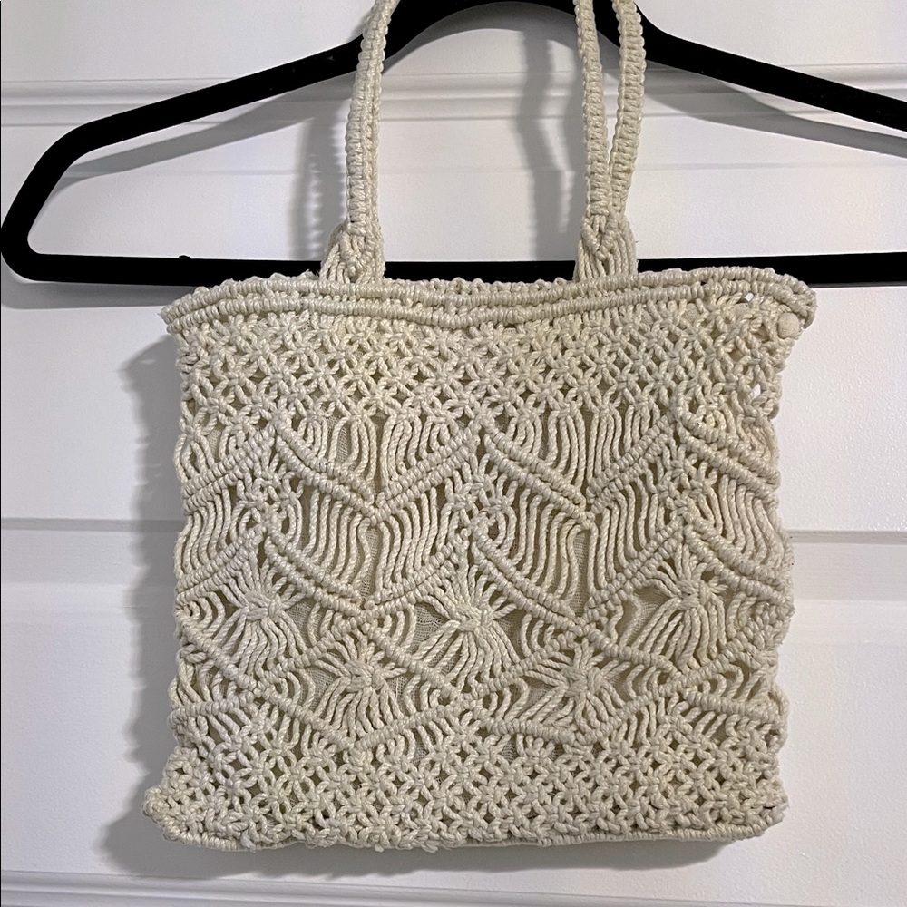 Cottage Product Vintage Handmade from Philippines, Cream Macramé Tote Bag